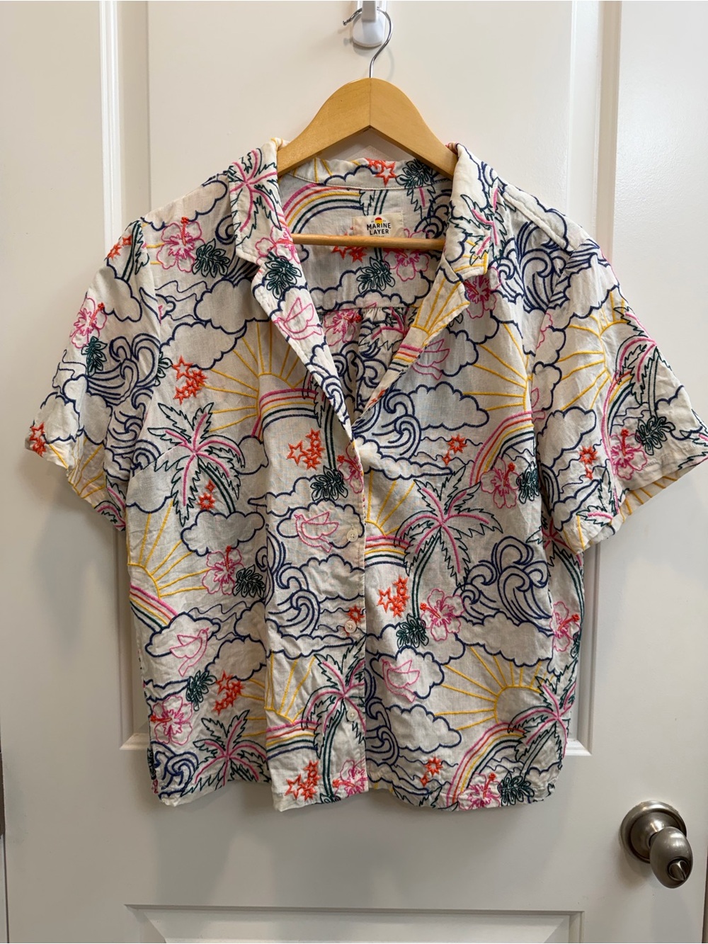 Marine Layer Tropical Print Short-Sleeve Shirt - White Multicolor